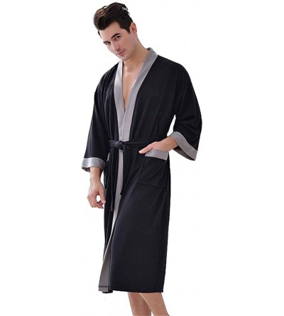Robes Kimono Robes Waffle Cotton Bathrobe for Women and Men Spa Robe Lightweight Sleepwear - Black-grey - CI18T0Z5EMT $34.52