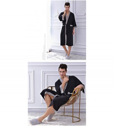 Robes Kimono Robes Waffle Cotton Bathrobe for Women and Men Spa Robe Lightweight Sleepwear - Black-grey - CI18T0Z5EMT $34.52
