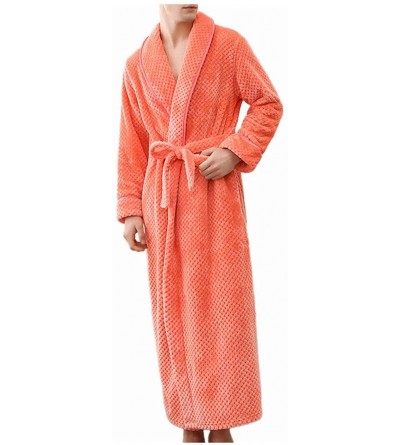 Robes Men's Winter Lengthened Bathrobe Home Shawl Long Sleeved Robe Coat Men Robe Bathrobe Men - C - C219208GATY $42.44