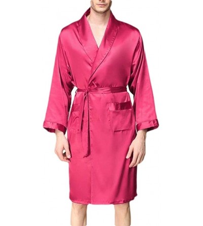 Robes Men Spa Bathrobe Charmeuse Loungewear Plus-Size Soft Pure Colour Robe - Wine Red - CO18TQIG6R4 $32.85