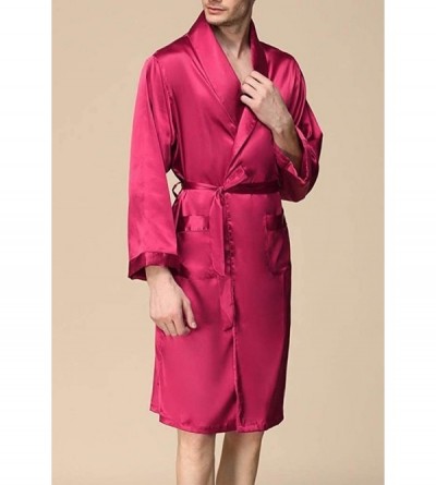 Robes Men Spa Bathrobe Charmeuse Loungewear Plus-Size Soft Pure Colour Robe - Wine Red - CO18TQIG6R4 $32.85
