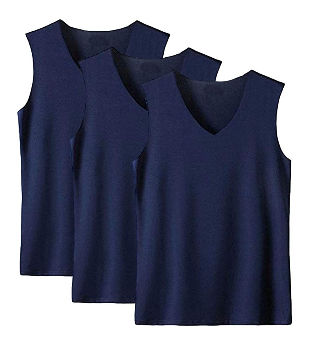 Thermal Underwear Men's V Neck Undershirt Tank Top 3 Pack Soft Warm Sleeveless Thin Thermal Vest - 3navyblue - C718LCA2ENH $2...