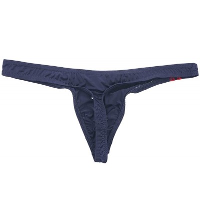 Briefs Men's Smooth Breathable T-Back Thongs Ice Silk Low Rise Bikini Briefs Underwear - Violet Blue - CQ18QKNZZ3T $11.47