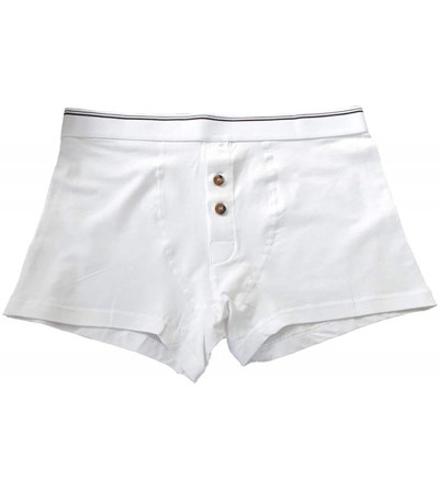 Boxer Briefs Mens Cotton Trunk Boxer Japanese Button Front Shorts Briefs Soft Underpants - White - C918HEYZRE7 $23.67
