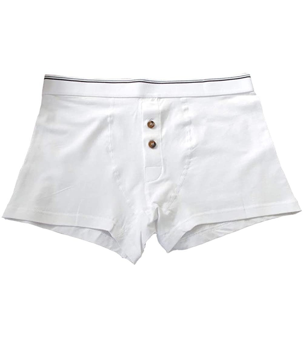 Boxer Briefs Mens Cotton Trunk Boxer Japanese Button Front Shorts Briefs Soft Underpants - White - C918HEYZRE7 $10.97