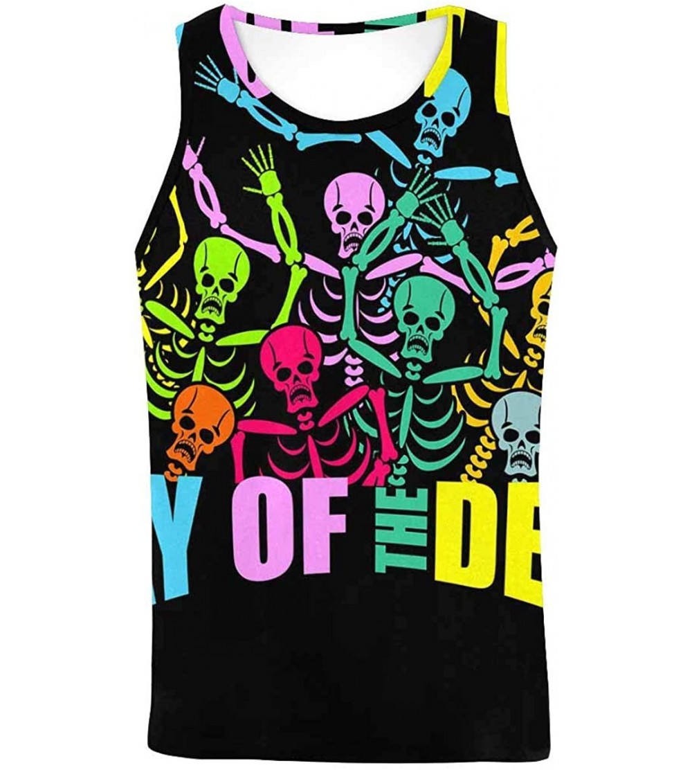 Undershirts Men's Muscle Gym Workout Training Sleeveless Tank Top Skull and Flower - Multi9 - CD19DLOTL6A $23.08