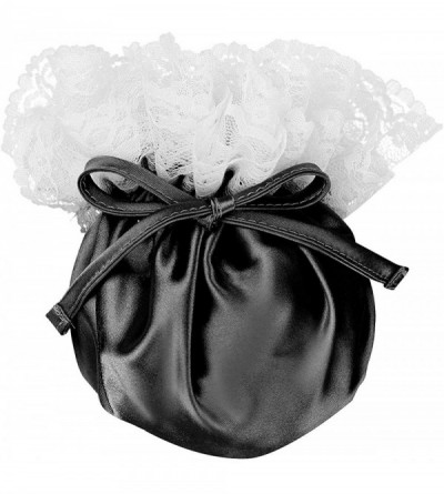 Briefs Men's Floral Lace Trim Satin Drawstring Bulge Pouch C-String Mini Briefs Underwear - Black - CY19D87W9HR $13.69