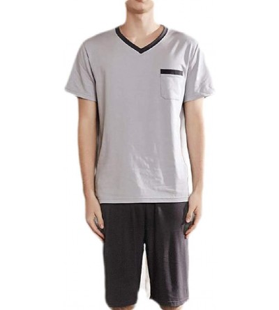 Sleep Sets Men Short Sleeve Comfort 2 Pcs Outfits Lounge Wear Tops with Shorts Sleep Set - 1 - CI19DZ7H03C $56.33