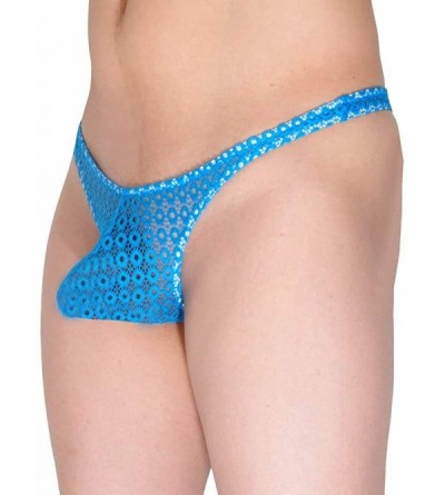 G-Strings & Thongs Men's Hollow Lace Thong Underwear Male Bulge Pocuh Bikini T-Back See-Through G-String Underpants - Lake Bl...