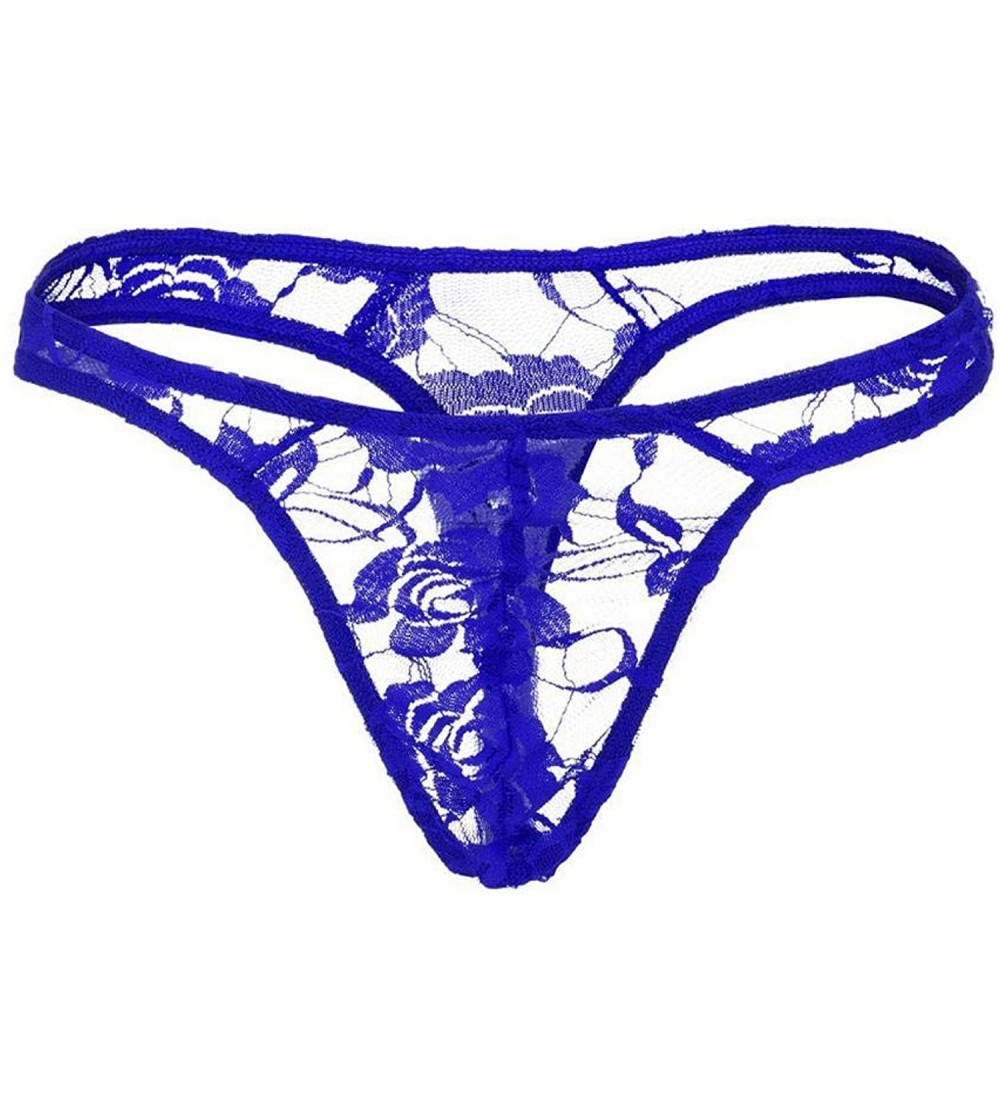 G-Strings & Thongs Fashion Underwear Sexy Full Lace S Men Lingerie Thongs and G Strings Tanga Hombre - Blue - CP198OUS302 $26.64