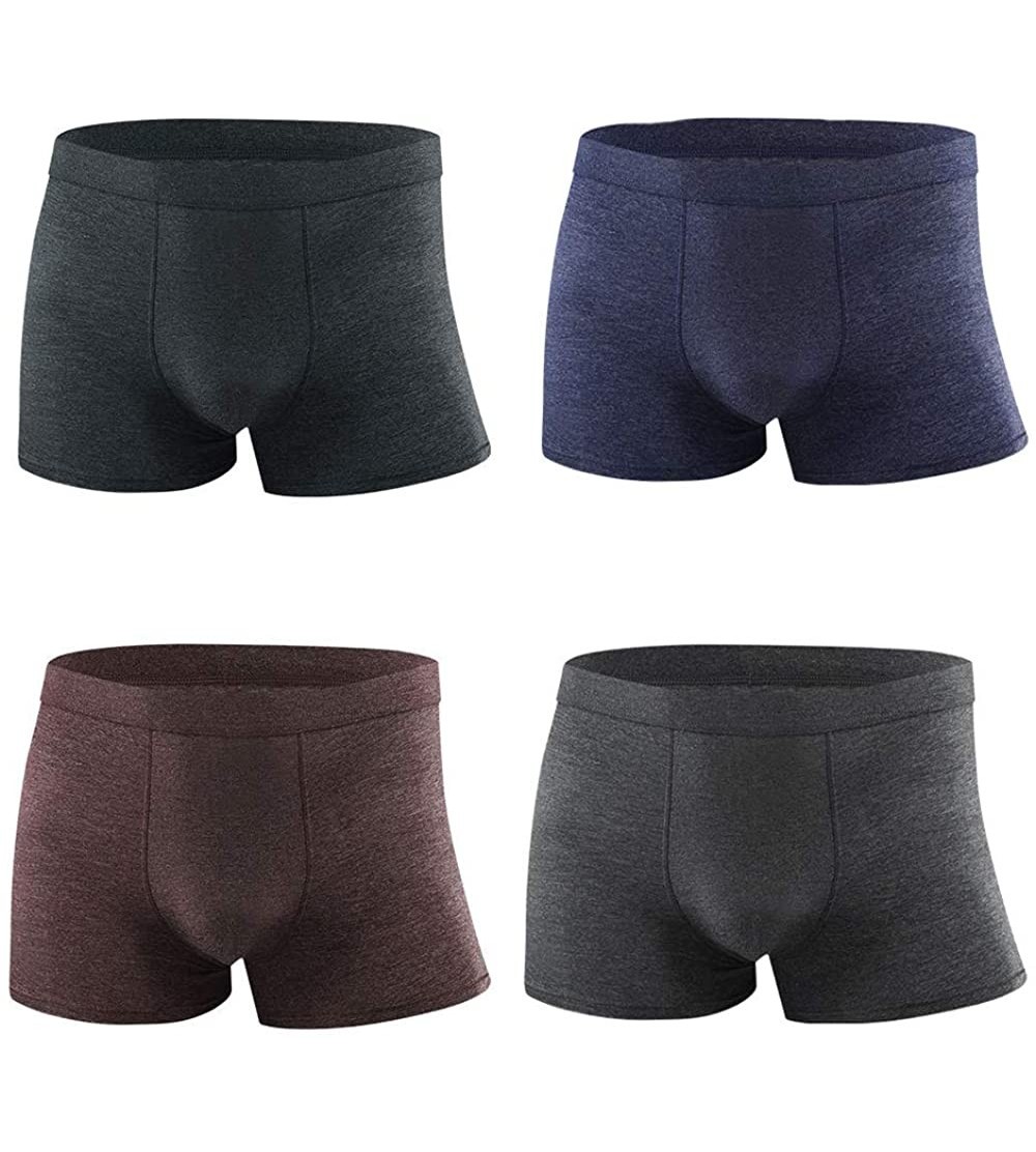 Boxers Ice Silk Cool Dry Underwear Trunk Pack U Convex Pouch Sexy No Show Boxer Briefs - 4-pack-black+navy Blue +Maroon+deep ...
