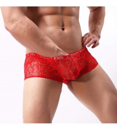 Boxer Briefs Mens Boxer Briefs Underpants Fashion Lace Underwear - Red - CE18H8EI45O $14.59