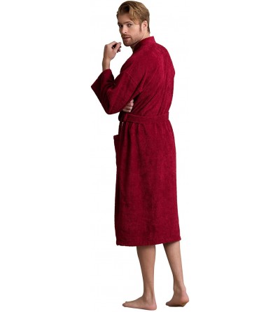 Robes Men's Bathrobe Comfortable 100% Turkish Cotton- Soft- Warm in 10 Colors - Burgundy - CX19GCLL07K $41.86