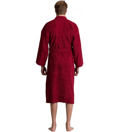 Robes Men's Bathrobe Comfortable 100% Turkish Cotton- Soft- Warm in 10 Colors - Burgundy - CX19GCLL07K $41.86