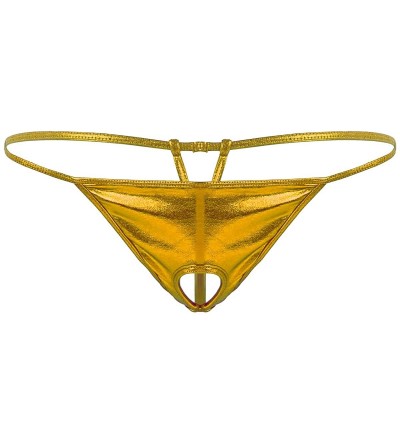 G-Strings & Thongs Mens Shiny Metallic Low Rise Open Pouch G-String Thong Backless Bikini Briefs Jockstrap Underwear - Gold -...