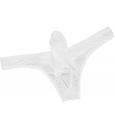G-Strings & Thongs Mens Lingerie Silky Open Front Bikini Underwear Long Sheath Bulge Pouch Thong Briefs - White - C818LIXLHXY...