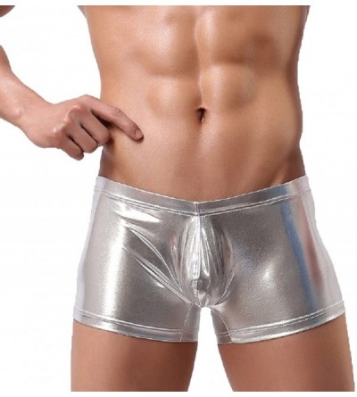 Boxer Briefs Men's Faux Leather Brushed Bulge Pouch Boxer Briefs Underwear Wetlook Bikini Low Rise Swim Shorts Underpants - S...