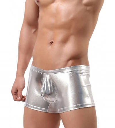 Boxer Briefs Men's Faux Leather Brushed Bulge Pouch Boxer Briefs Underwear Wetlook Bikini Low Rise Swim Shorts Underpants - S...