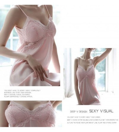Baby Dolls & Chemises Women Erotic Floral Lace Splice Lingerie Dress-Sexy V-Neck Nightgown Babydoll Sleepwear - Black - CH198...