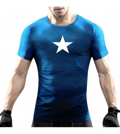 Undershirts Men Short Sleeve Fashion Casual Summer Star Print Crewneck Tops Blouse T-Shirts - Blue - CL18R5RCENH $16.64