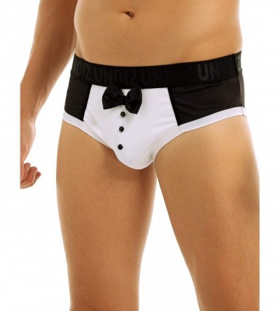 Briefs Men's Sexy Tuxedo Briefs Sissy Pouch Panties Waiter Bow Tie Lingerie Underwear - Black - CQ18OX67Q6H $16.89