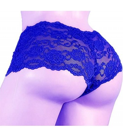 Briefs Mens Sexy Silky Lace Bikini Briefs G-String Thong Bulge Pouch Panties Underwear - Blue - C918YZ80W02 $11.02