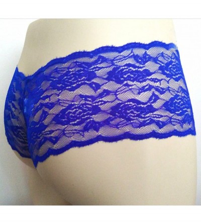 Briefs Mens Sexy Silky Lace Bikini Briefs G-String Thong Bulge Pouch Panties Underwear - Blue - C918YZ80W02 $11.02