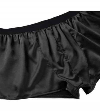 Boxers Men's Shiny Silk Satin Summer Boxer Shorts Trunks Loose Sports Short Pants Underwear - Black - CA1924G45LU $15.72