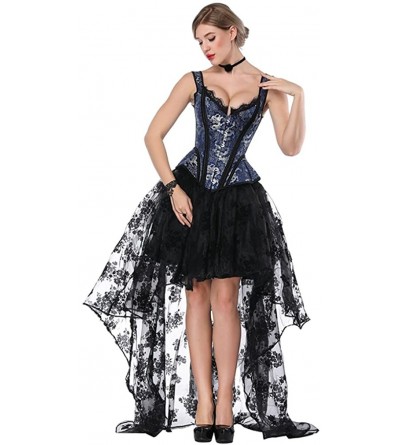 Bustiers & Corsets Women's Victorian Jacquard Tank Overbust Corset with High Low Skirt Set - Blue/Black - C218G3QI5Y8 $40.02