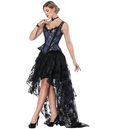 Bustiers & Corsets Women's Victorian Jacquard Tank Overbust Corset with High Low Skirt Set - Blue/Black - C218G3QI5Y8 $40.02