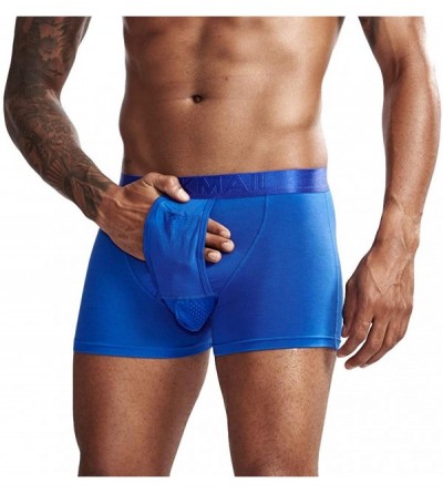 Boxer Briefs Boxer Briefs Mens Solid Cotton Blend Sweat Absorbing Underpants Mesh Splice Pouch Underwear - Blue - C818X76A3O5...