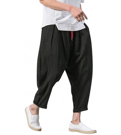 Bikinis Men's Pants Casual Baggy Harem Pants Loose Drawstring Jogger 3/4 Capri Pants with Big Pockets - Black - CB18WIH7KGN $...