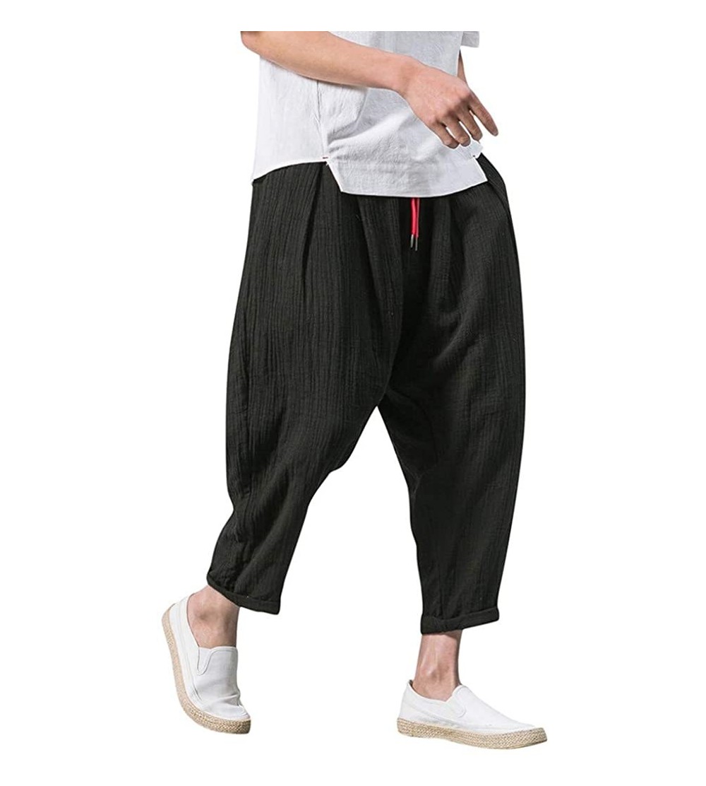 Bikinis Men's Pants Casual Baggy Harem Pants Loose Drawstring Jogger 3/4 Capri Pants with Big Pockets - Black - CB18WIH7KGN $...