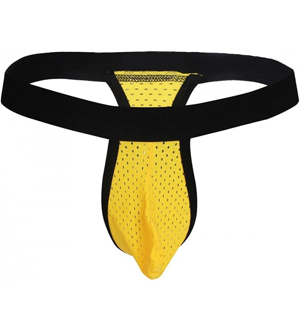 G-Strings & Thongs Men Micro Thongs Bulge Pouch Breathable G-String T-Back Panties Low Rise Bikini Underwear - Yellow - CU193...