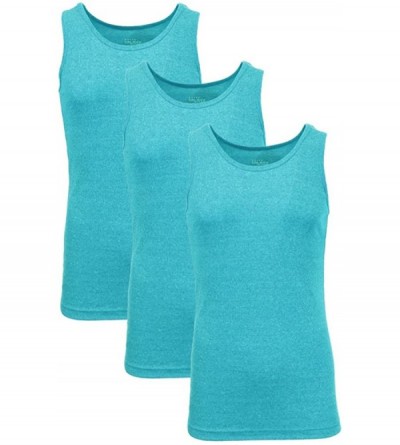 Undershirts Single and 3-Pack Mens Heavy-Weight Ribbed Tank Tops - Heather Aqua (3-pack) - C512IQ25VYP $44.05