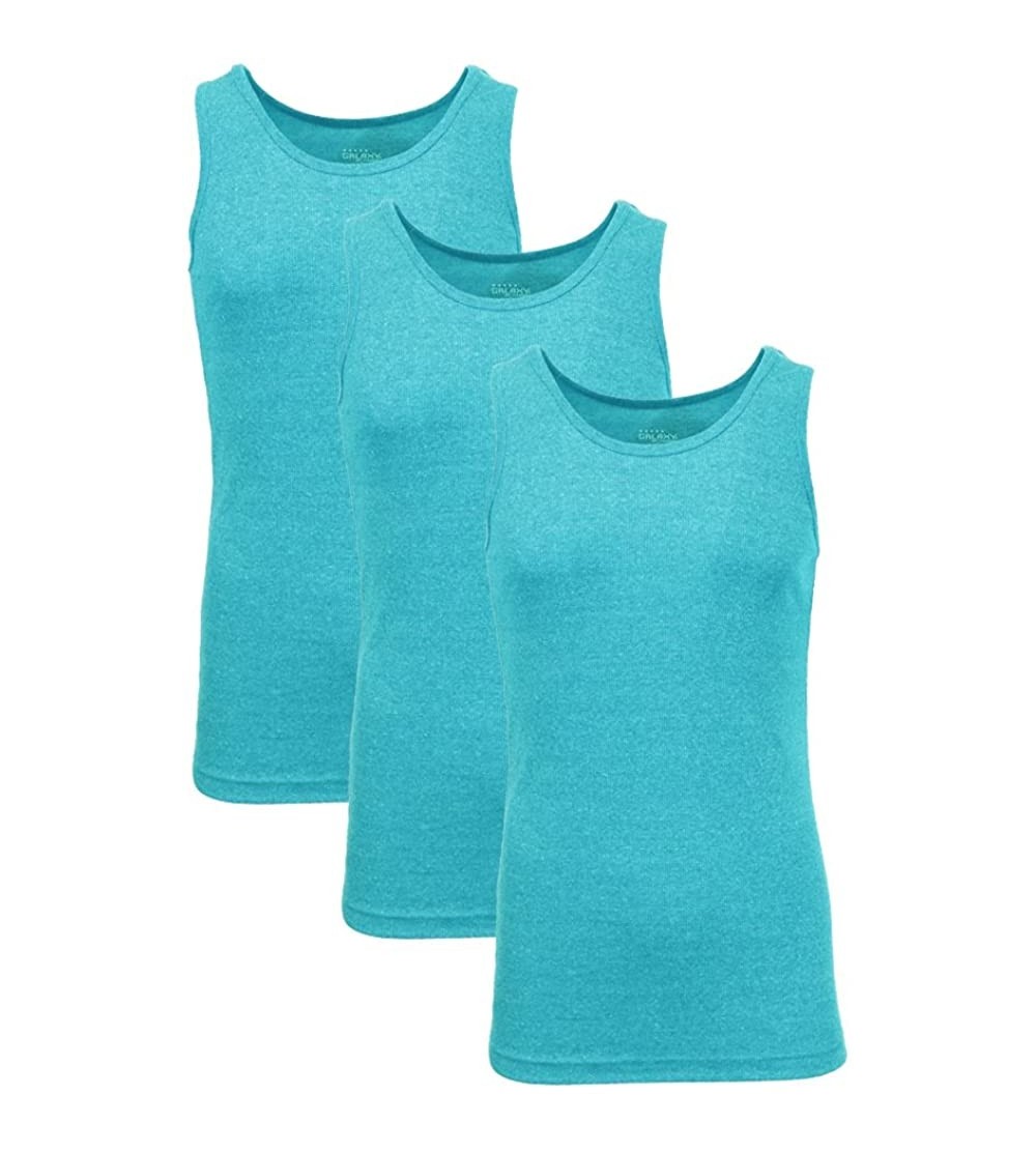 Undershirts Single and 3-Pack Mens Heavy-Weight Ribbed Tank Tops - Heather Aqua (3-pack) - C512IQ25VYP $44.05