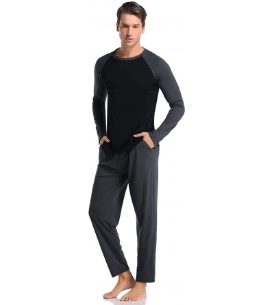 Sleep Sets Mens Plaid Button Front Cotton Pajamas Set Long Sleeve Woven Top & Pant Sleepwear PJ - Dark Grey - C818YKO8NE0 $31.25