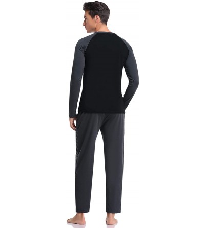 Sleep Sets Mens Plaid Button Front Cotton Pajamas Set Long Sleeve Woven Top & Pant Sleepwear PJ - Dark Grey - C818YKO8NE0 $31.25