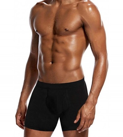 Boxer Briefs Mens Underwear Cotton Boxer Briefs for Men Regular Long Pack Comfort Breathable Soft Brief M L XL XXL - Black-5p...