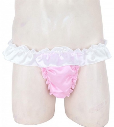 G-Strings & Thongs Sexy Men Underwear Sissy Panties Shiny Jocks Soft Satin Ruffled Frilly Cut Bowknot G Strings Thongs - Ligh...