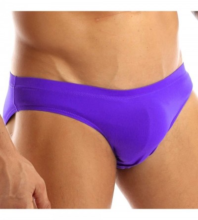 Briefs Men's Breathe Smooth Ice Silk Bikini G-String Thongs Underwear Swimwear - Purple - CU18G2Q22H6 $10.81