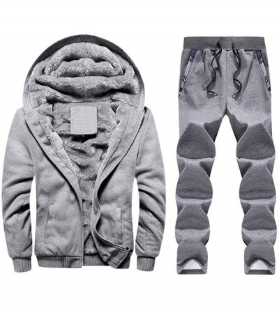 Robes Mens 2 PCs Sweatsuits Hoodies Tracksuit Jacket+Pant Thick Warm Fur Inside Sherpa Lined Zip Hooded Coat & Trousers - Gra...