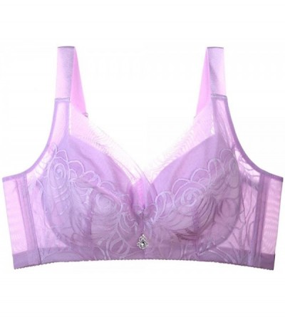 Bras Women's Lace Underwire Push Up Bra Sexy Underwear Plus Size Bras for Women Bralette Lingerie - Purple - C518ZC88ZH9 $51.66