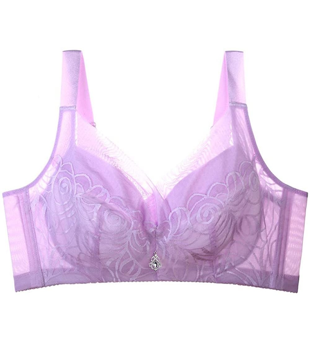 Bras Women's Lace Underwire Push Up Bra Sexy Underwear Plus Size Bras for Women Bralette Lingerie - Purple - C518ZC88ZH9 $23.99