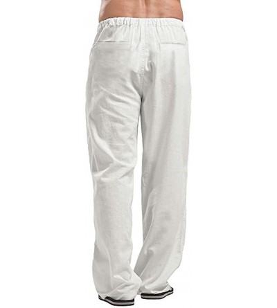 Sleep Bottoms Men's Linen Pants Casual Elastic Waist Drawstring Yoga Beach Trousers - 1- White - CL18R5Y4TIR $23.58