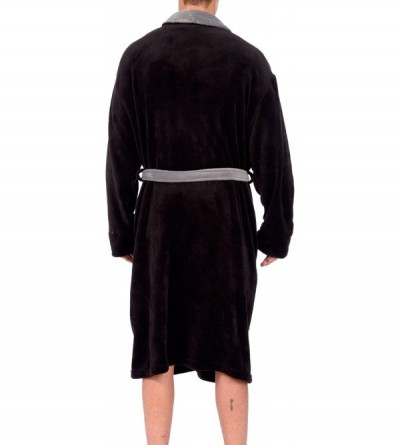 Robes Men's Soft Lightweight Plush Micro Fleece Bathrobe with Front Pockets - Black/Grey Trim - CS11FQKLT01 $24.79