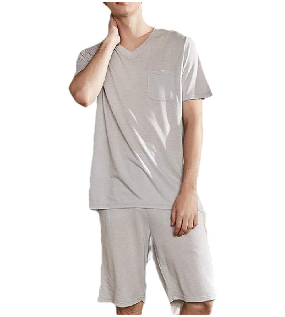 Sleep Sets Men Summer Short-Sleeve Cotton Lounge Sleepwears Shorts-&-Shirt Striped Pajama Sets - 1 - CP19E7EMKNO $33.60