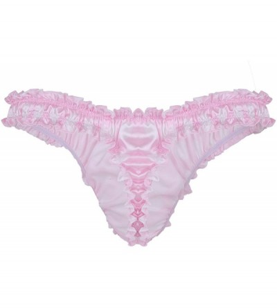 Briefs Men's Frilly Underwear Sissy Maid Ruffle Lace Shiny Bikini Briefs Panties Thongs - Pink Polka Dot - C918I027AT9 $16.56