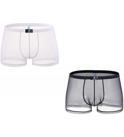 Boxer Briefs Underwear Mens Sheer Mesh See-Through Super Support Supple Boxer Briefs - Black/White - CS18A575H35 $17.94