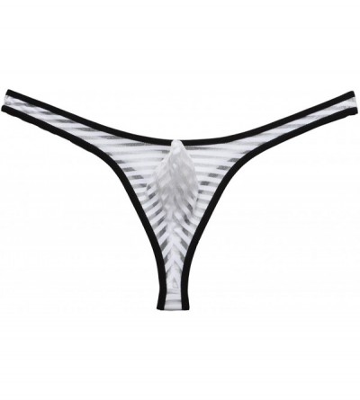 G-Strings & Thongs Men's Bordered Mesh Striped Thong Underwear - White - CJ125JWQF5T $20.80